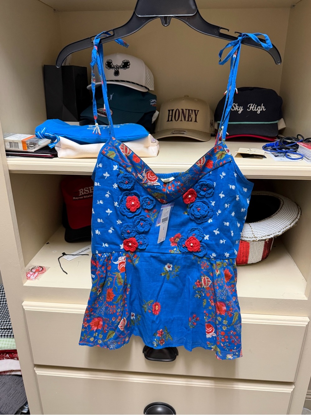 Anthropologie Blue Floral Crochet-Accented Tank Top - Picture 11 of 15